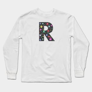 R letter  with colorful paw print Long Sleeve T-Shirt